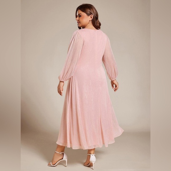 🆕 Plus Size Twist Knot Louts Leaf Long Sleeve A-Line Evening Dress - Picture 2 of 3